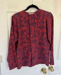 Oscar De La Renta Expressions Vintage Red Button Down Blouse Top Size M