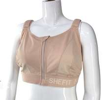 SHEFIT Womens Size 5 Luxe Beige Zip Up Sports Bra Adjustable Band And Strap