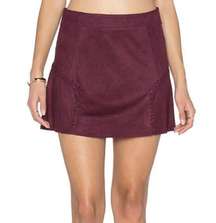 BISHOP + YOUNG Faux Suede braids A-Line Mini Skirt LARGE Burgundy purple