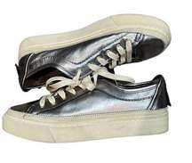 ALLSAINTS ALL SAINTS Metallic Pewter Silver Milla Leather Platform Sneakers Size