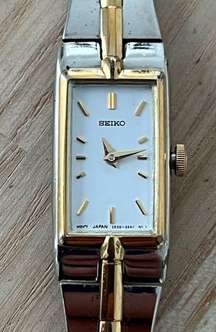 Seiko Luxury Vintage Ladies Watch Two-Tone Bracelet White Rectangular Dial