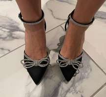 Black Rhinestone Bow Heels