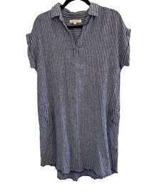 Harper Women's Dress Striped Blue/White Pockets Short Sleeve Size Small