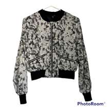 Black and White Floral Cropped Bomber Jacket Women’s Size Medium