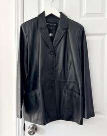 Reaction Kenneth Cole Black Leather Vintage Y2K Button Up Blazer Jacket Large