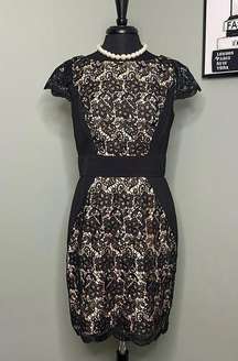 NWOT Jessica Simpson Black Lace w/ Nude Lining Cap Sleeves Women’s Dress Size 10