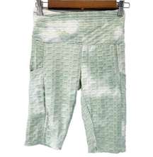 Love Streak Womens XS Honeycomb Tie Dye Bike Shorts Green White Activewear