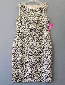 9&CO Womens Dress Size S Tan Midi Preppy Leopard Sleeveless Shift Round Neck Zip
