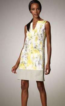 Piazza Sempione Yellow & Gray Sketched Print Shift Dress. Size 4 (38) EUC!