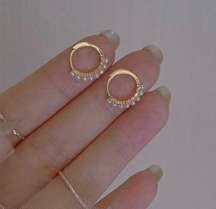 18K Gold Plated White Pearl Gold Hoop Earrings for Women