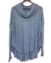 Kori America Women's Oversized Sweater Cowl Ribbed Raw Hem‎ Peplum Boho Grunge S