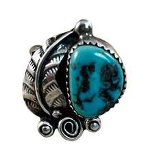 Vintage Blue Turquoise Ring, Sterling Silver Native American Navajo Ring Sz 7.75