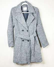 A New Day Gray Speckled Boucle Tweed Double Breasted Trench Pea Coat Medium