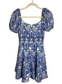 Willa Story Blue and White Puff Sleeve Mini Dress Sz. XS