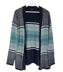 Women’s Striped Open Front Cardigan Sweater Shimmer Blue Size Medium