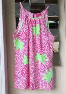 BRITT Sleeveless Pink & Green Pineapples Print Top L