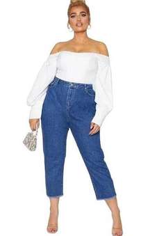 PrettyLittleThing Size 10 High Rise Mom Raw Cut Ankle Jeans