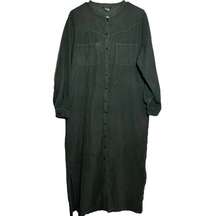 VTG Boston Proper Nightgown Corduroy Dress Cotton Button up Pockets Green L