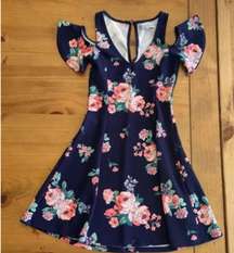 Women's Navy Floral Flare Dress, EUC, M