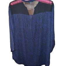 Larry Levine blue and black sheer v-neck tunic size large