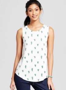 Grayson Threads white and green cactus print tank size small