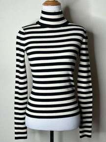 Dries Van Noten Black and Creme Striped Wool Knit Turtleneck