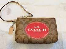 Large Coach Wristlet Brown and Red with Signature Logo