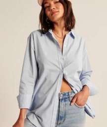 Abercrombie & Fitch 90s Oversized Poplin Button-Up Shirt Light Blue Size XS