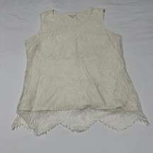 Coldwater Creek Ivory Lace Overlay Tank Top Shirt Size Medium M (10-12)