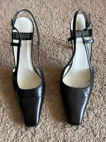 Charles Jourdan Black Leather Slingback Heels Sz 7