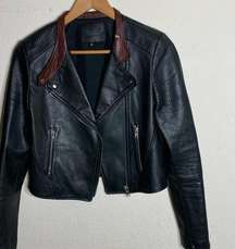 NWOT Paige black leather / silk jacket with brown collared lining (‎ XS )