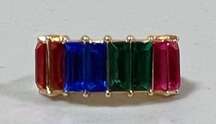 Gold Pink Blue Green Diamond Gemstone Row Band Ring Jewelry Size 7 🩷💙💚✨