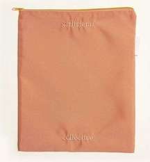 Girlfriend Collective Embroidered Logo Zipper Pouch Tan Taupe Peach