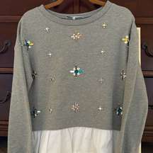 English Factory long sleeve crew neck sweatshirt w jewel embellishments S NWOT