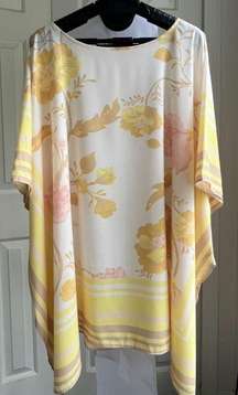 J Jason Wu Yellow Floral Chiffon Tunic Top Spring Summer Cover Up Flowy, Size L