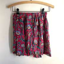 Henri Bendel Vtg 100% Silk High Rise Pull-On Elastic Shorts Red Floral One Size