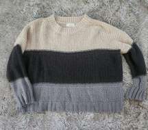 Sweet Lovely by Jen Chunky Knit Colorblock Sweater Gray and Cream Size S/M