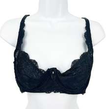 Fredericks Of Hollywood Womens Coquette Scalloped Mesh Lace Bra Size 38D Black