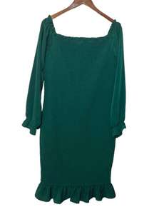 Baltic Born Esther Smocked Ruffle Hem Midi Dress Emerald Green Size 1XL