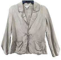 J Jill Blazer Jacket Womens Size XS Tan Linen Blend Tie Front Blazer Lagenlook