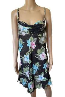 Petra Fashions Vintage 90s Tropical Boho Floral Cowl Neck Lingerie Slip Dress