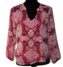 NY&Company Heart Hues Paisley Sheer Blouse Xs