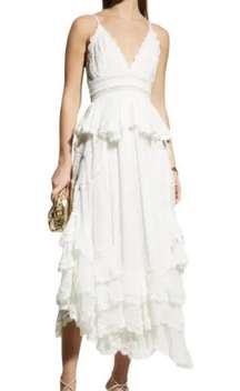 Rococo Sand Mia Maxi Dress Lace Trim White Handkerchief Hem XS NWT