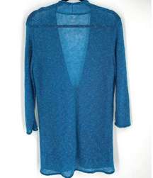 Coldwater Creek Women's Slub Knit Linen Blend Long Cardigan Blue Green Medium