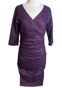 NWT Sara Campbell stretch linen magic dress purple 3/4 sleeve sheath dress Sz 4
