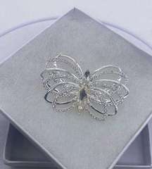 Dana Buchman Butterfly Pin Brooch Clear Rhinestones Silver Tone Unsigned