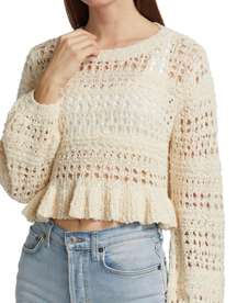 Cream Crochet Frill Cropped Top