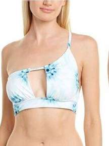 Devon Windsor Iryna One Shoulder Bathing Suit Bikini Swim Top Blue White XL