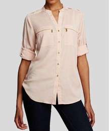 Calvin Klein Pink Zip-Pocket Roll Sleeve Blouse