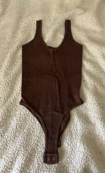 Brown Ribbed Bodysuit